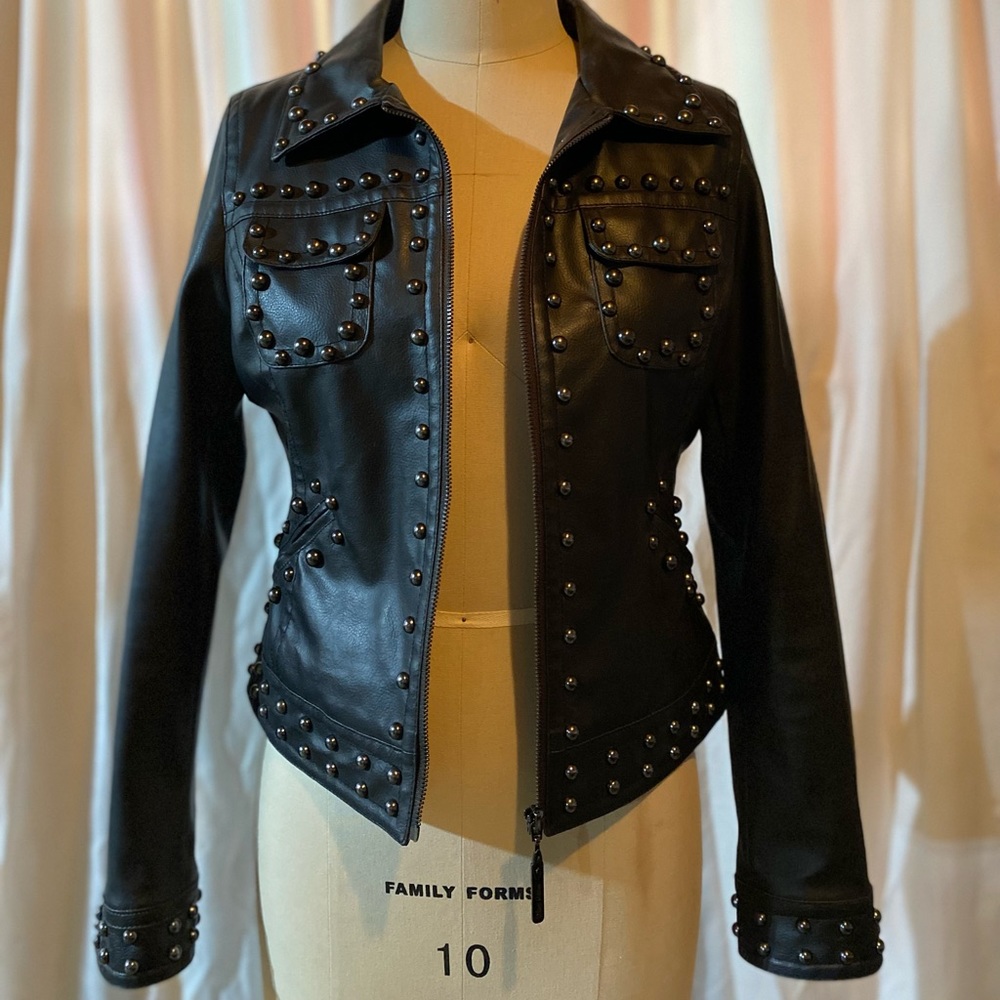 DKNY Size L Woman’s, Studded Faux Leather Motorcycle Style Jacket